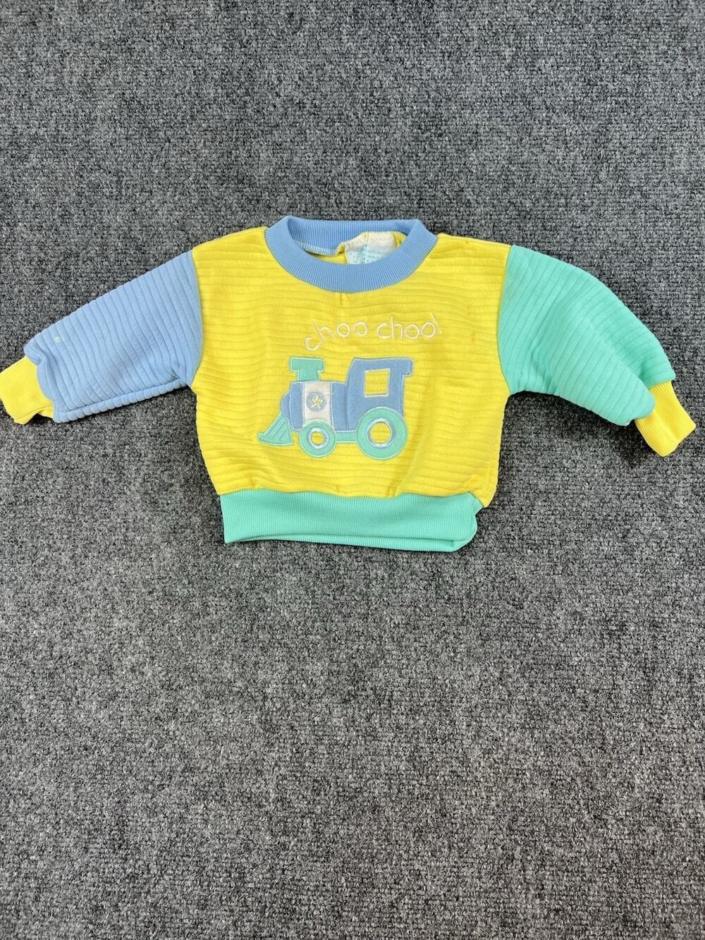 Vintage Little Miracles Baby Sweatshirt Yellow Choo Choo Train 3-6M Taiwan